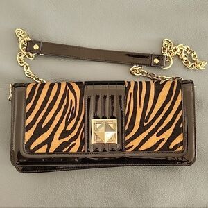 White House Black Market WHBM Tiger cowhide and patent leather purse